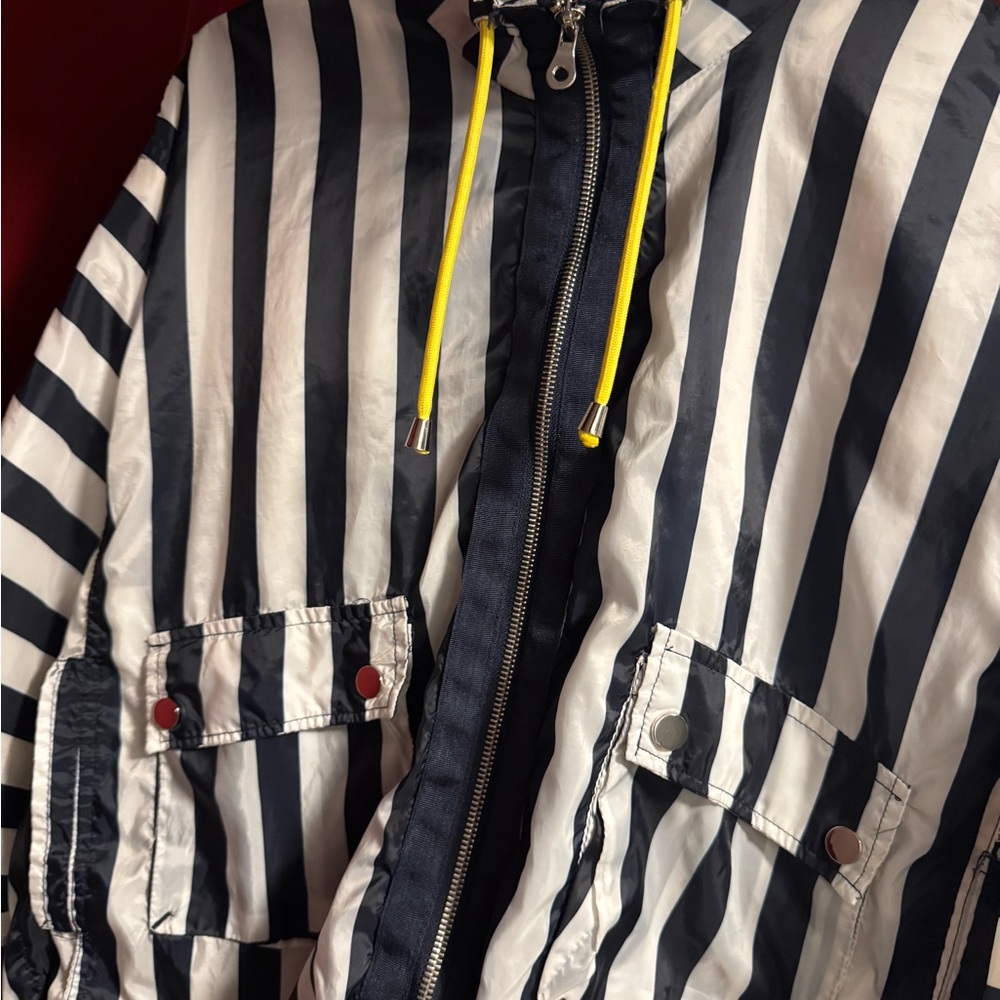 Striped Navy and White Jacket with Yellow Accents